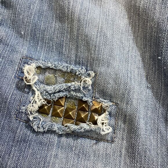 Y2K 90’s Vintage Mudd Light Wash Distressed Holed Patchwork Bootcut Jeans Women’ - Picture 7 of 14